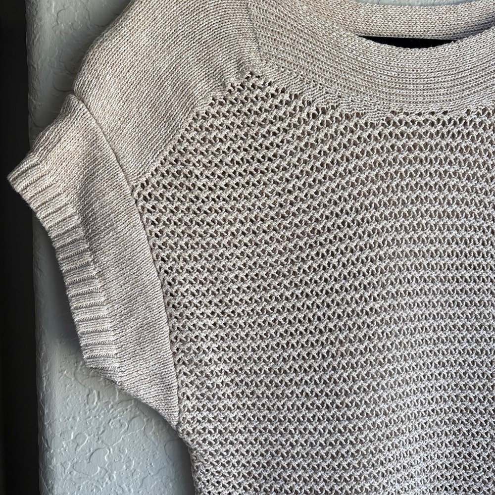 Eddie Bauer Linen Cotton Women L Sweater Beige Short Sleeve Boho Knit Granola - Picture 8 of 8